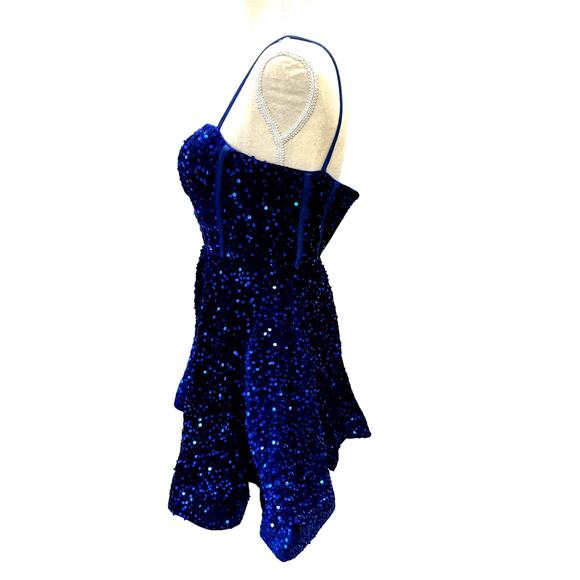 BLUE SEQUINS FLUFFY DRESS , Very Soft, Size M, Fairy Baby Doll, 90's, Stunning! - Picture 3 of 6
